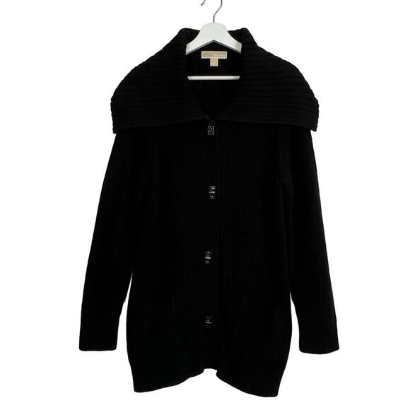 Michael Kors Black Button Up Hooded Sweater - Size L - Picture 1 of 14